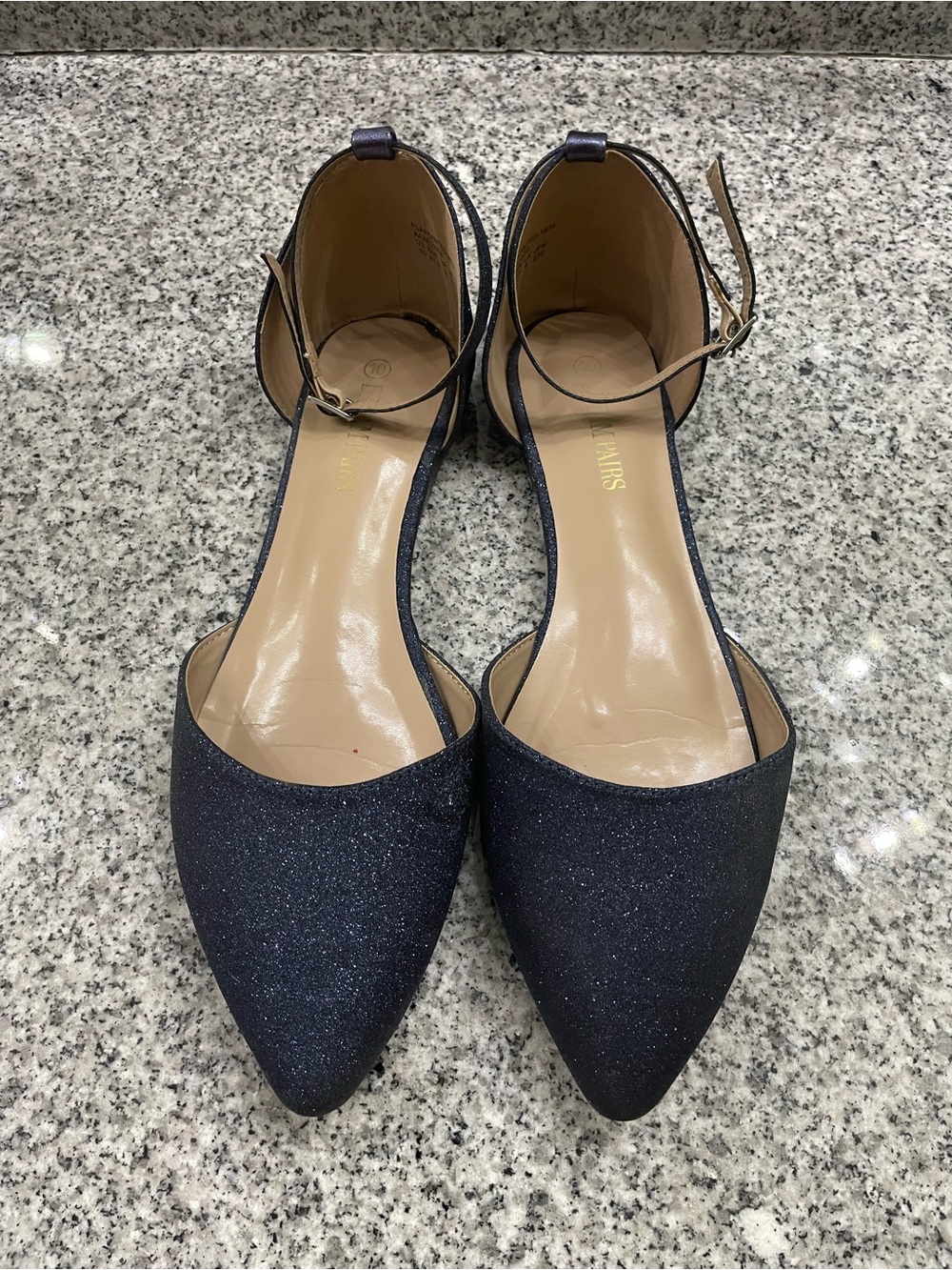 Dream Pairs Navy Glitter Pointed-Toe Ankle-Strap Flats